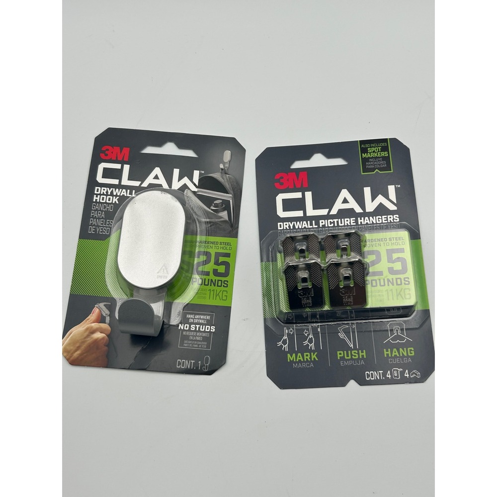 3M CLAW Drywall Hook and Picture Hanger Lot 25lb Capacity Hardened Steel NWT
